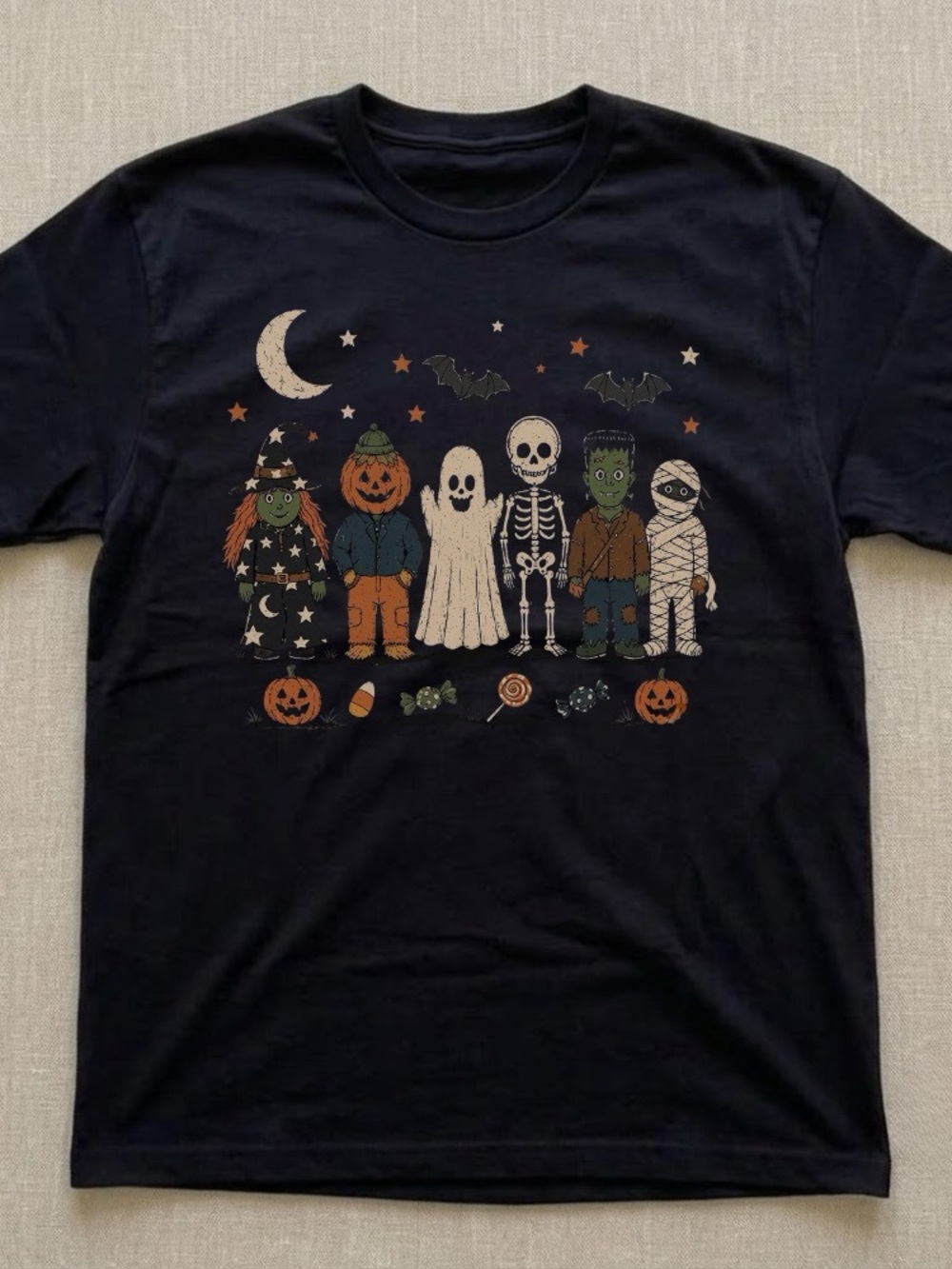 Halloween Characters Graphic Short Sleeve Tee in Black